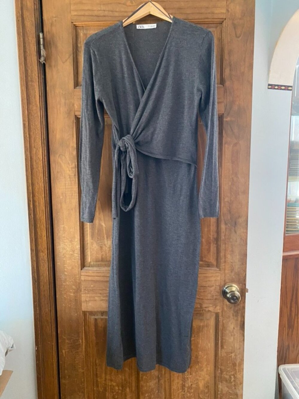 Zara Grey Wrap Front Dress, size L